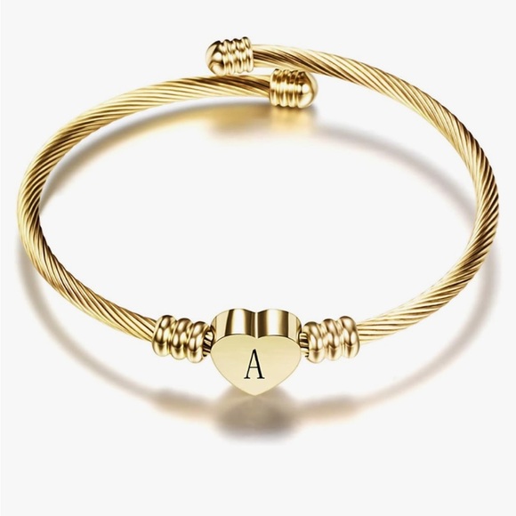 18k Gold heart letter A initial adjustable bracelet luxury look - Picture 1 of 2